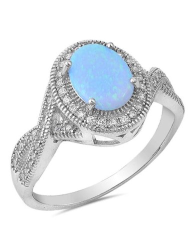 Bague opale bleue clair chauffée et zircones