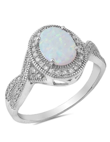 Bague opale blanche chauffée et zircones