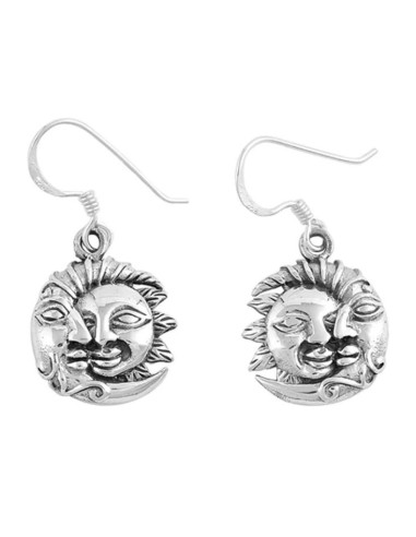 Boucles d'oreilles soleil et lune en argent