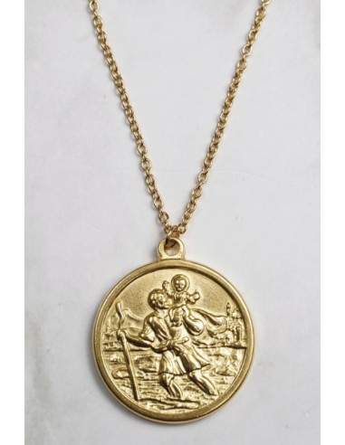 Collier Pendentif Saint Christophe en acier doré