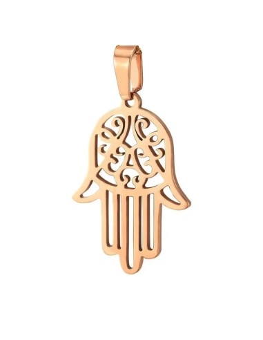 Pendentif main de Fatima en acier or rose