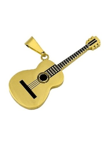 Pendentif guitare en acier doré