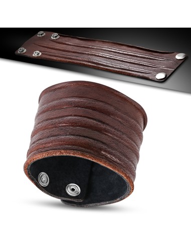 Bracelet cuir marron avec des rainures