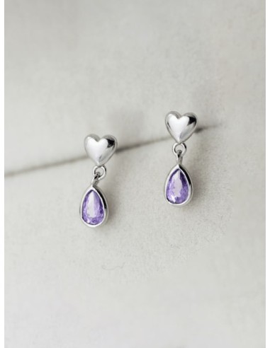 Boucles d'oreilles zircones améthystes bijou en argent