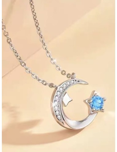 Collier lune bijou en argent et zircone bleu