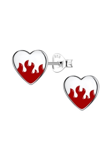 Boucles d'oreilles cœur rouge en argent