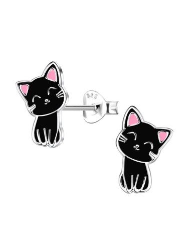 Boucles d'oreilles chatte noire en argent