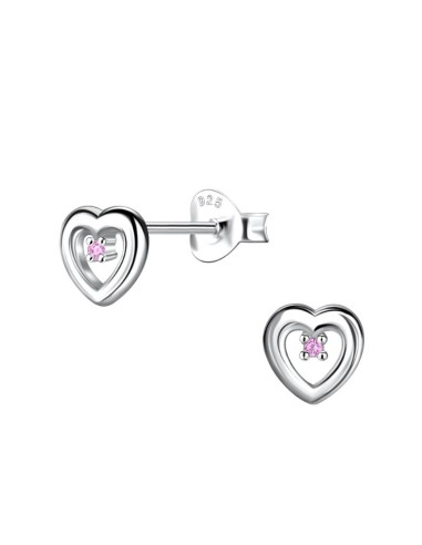 Boucles d'oreilles cœurs roses 6 mm en argent