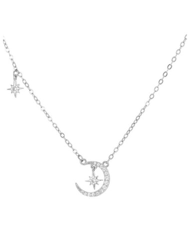 Collier lune bijou en argent et étoile bleue