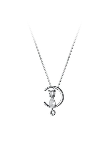 Collier chat sur la lune en argent