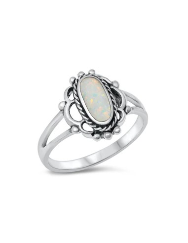 Bague opale blanche chauffée en 25 mm bijou en argent