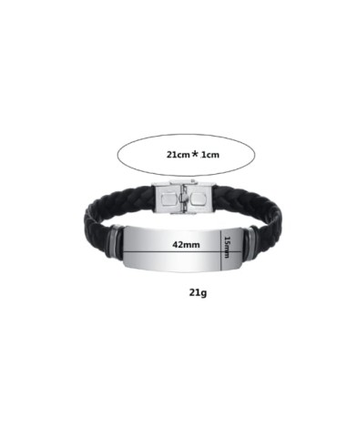 Bracelet acier et simili cuir pour homme