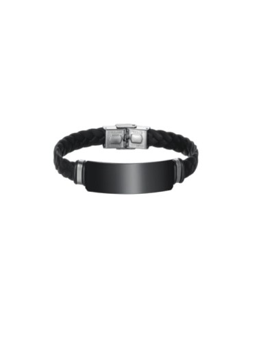 Bracelet acier noir et simili cuir pour homme