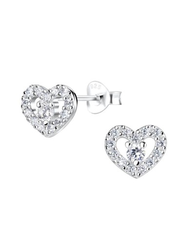 Boucles d'oreilles cœur en argent et zircones