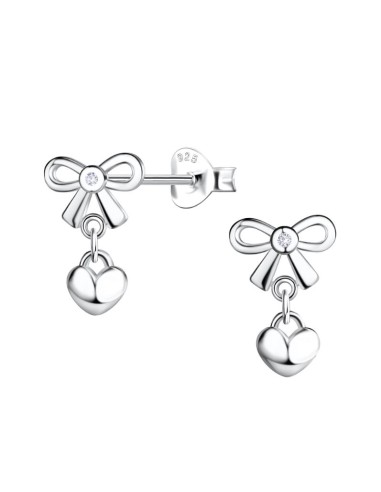 Boucles d'oreilles nœuds et cœur en argent