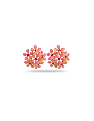 Boucles d'oreilles fleurs roses en acier doré