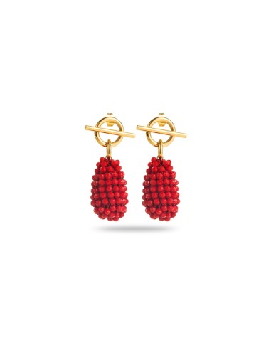 Boucles d'oreilles rouge pendantes bijou en acier doré