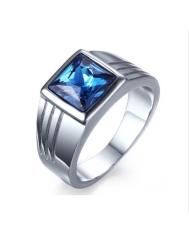 Bague bleu en acier zircone bleu