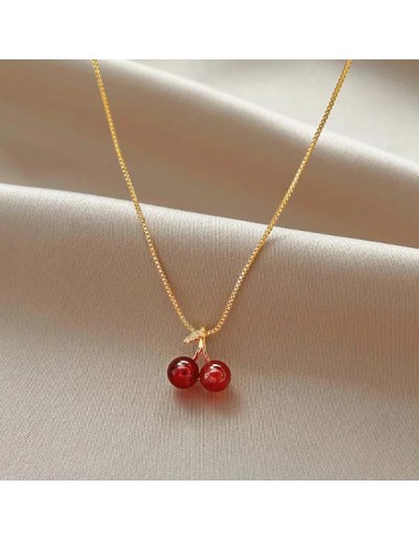 Collier 2 cerises rouges en acier