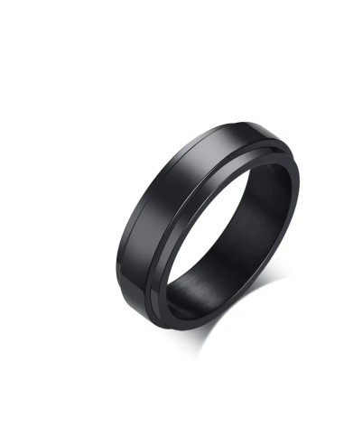 Bague alliance anneau anti stress noir en 6 mm