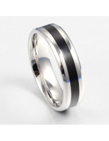 Bague acier anneau bicolore noir