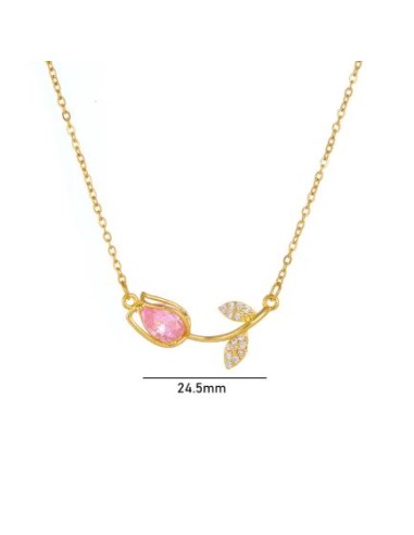 Collier fleur zircone quartz rose bijou en acier