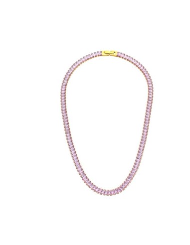 Collier tennis zircone rose rectangle bijou en acier