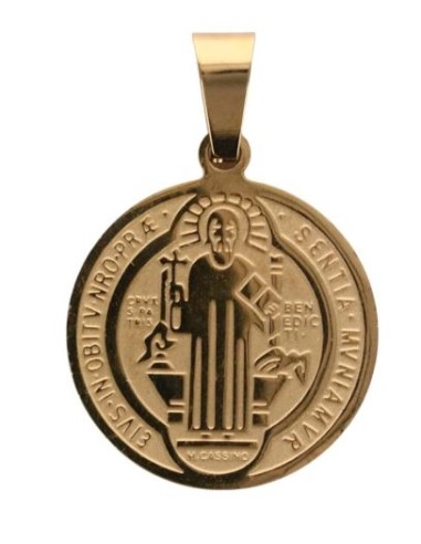 Pendentif Saint Benoît de Norcia bijou en acier doré 19 mm