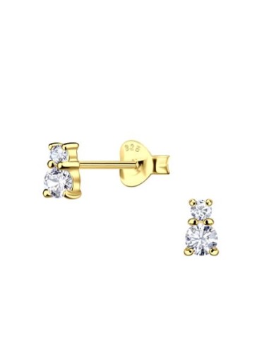 Boucles d'oreilles double zircones en plaqué or
