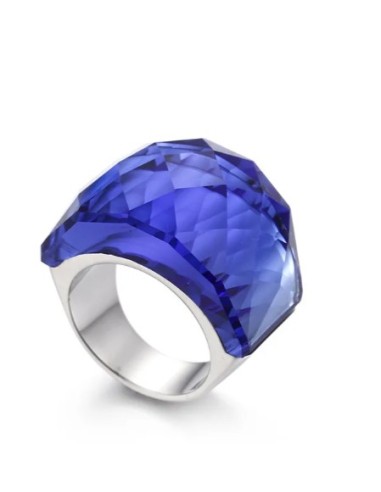 Bague à facettes bijou en acier et cristal bleu