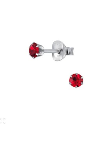 Boucles d'oreilles rouge zircone 3 mm bijou en argent