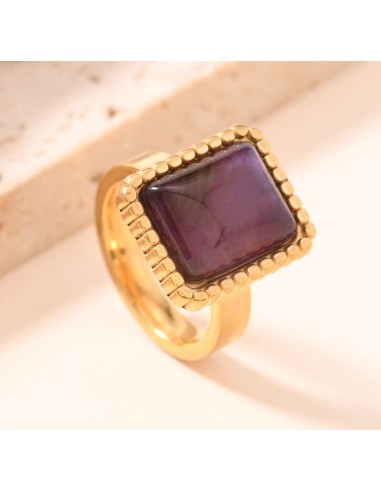 Bague pierre améthyste bijou en acier doré