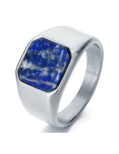 Bague Chevalière Lapis Lazuli en acier