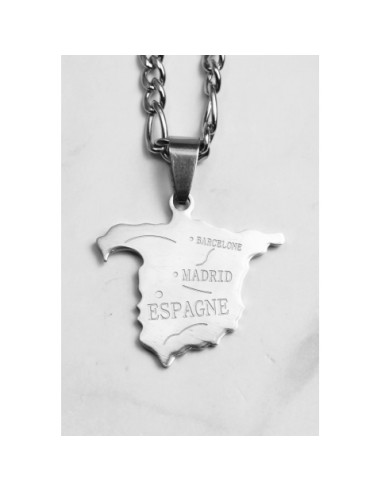 Pendentif collier carte d'Espagne en acier