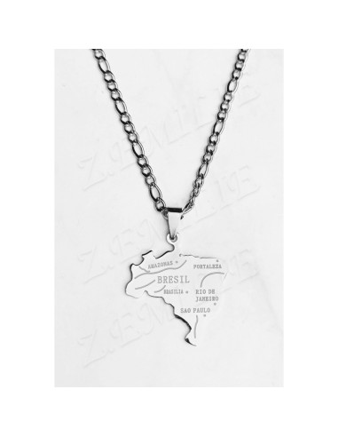 Collier Pendentif carte du Brésil 3.9 cm en acier