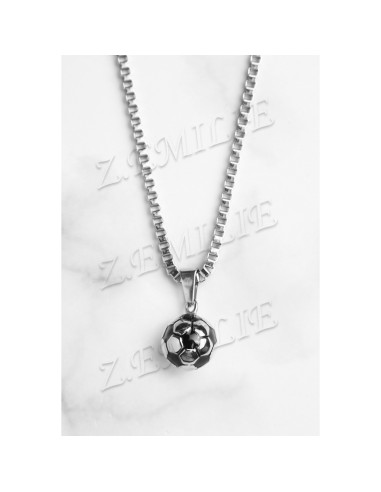 Pendentif collier ballon de foot bijou en acier avec chaîne