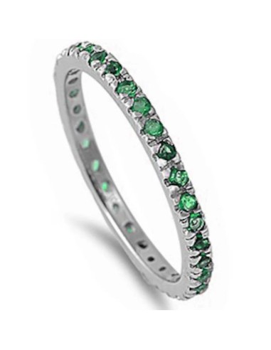 Bague alliance 1.6 mm zircones émeraude bijou en argent