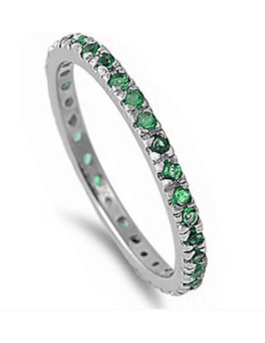 Bague alliance 1.9 mm zircones émeraude bijou en argent