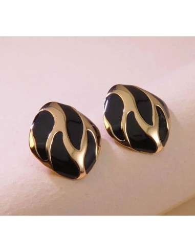 Boucles d'oreilles noires bijou en acier doré