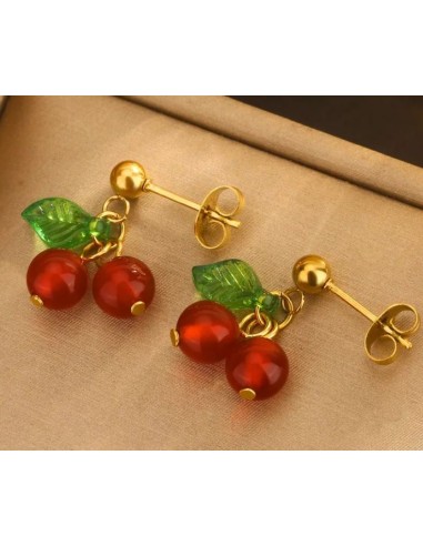 Boucles d'oreilles cerises bijou en acier doré