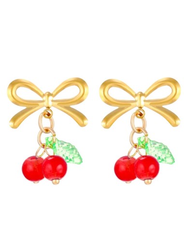 Boucles d'oreilles cerises en acier doré