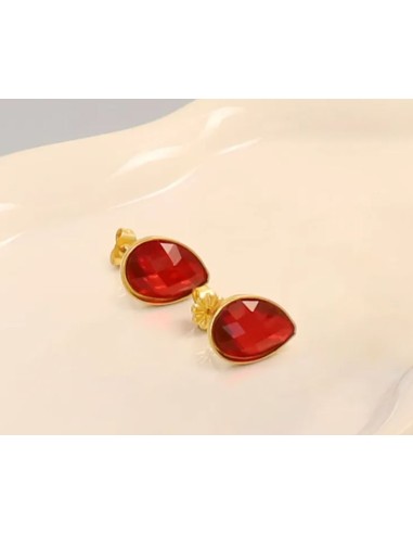 Boucles d'oreilles rouge en acier doré