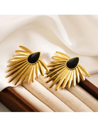 Boucles d'oreilles noires en acier doré