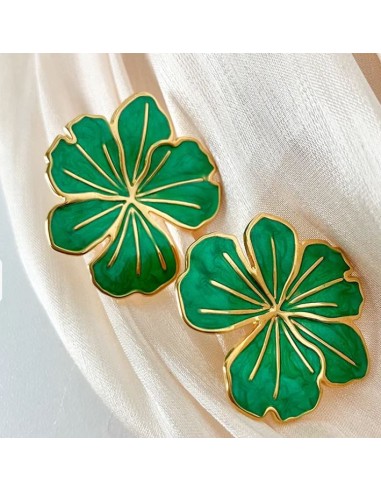 Boucles d'oreilles fleur verte en acier