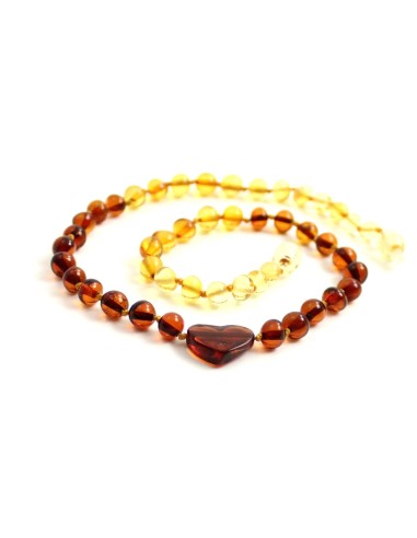 Collier ambre cœur 35 cm pour enfants