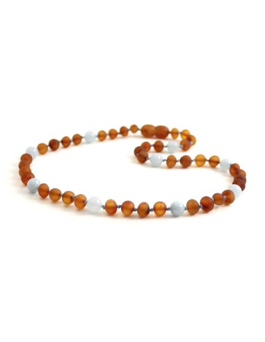 Collier bébé ambre et aigue marine couleur cognac