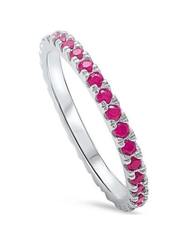 Bague alliance zircones rubis 2 mm bijou en argent
