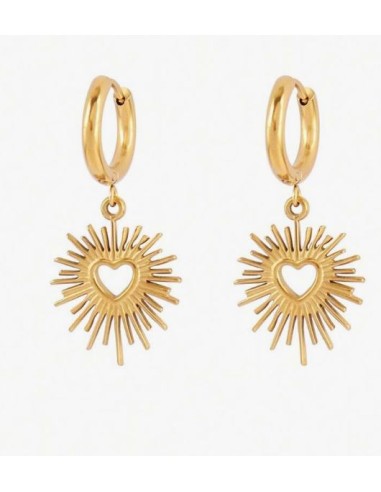 Boucles d'oreilles créoles cœur et soleil en acier