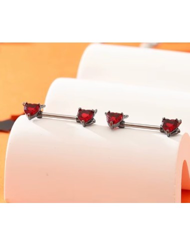Piercing téton cœur zircone rouge