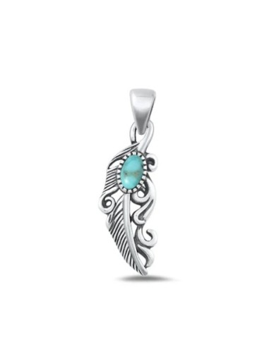 Pendentif plume et turquoise bijou en argent